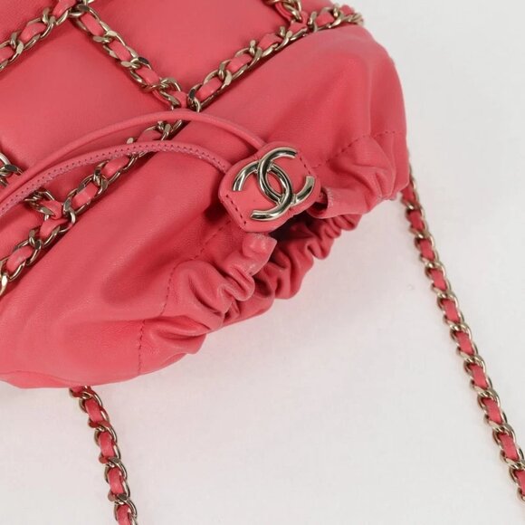 CHANEL Chain Shoulder Bag Lamb Skin Pink Gold CC Auth 126608M - Picture 8 of 15